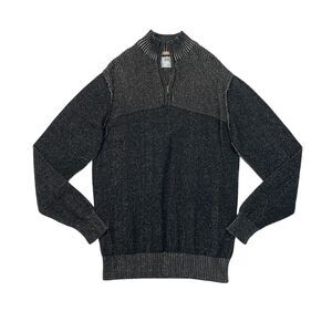 BKE Sweater Mens L Large Black Bone Quarter Zip Long Sleeve Ribbed Knit Pullover